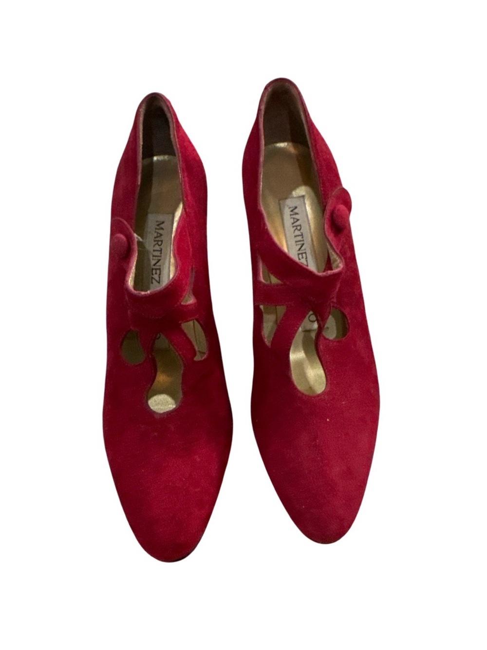 NEW Vintage Martinez Valero Red Suede Garland Heels NEEDS CAPS 6